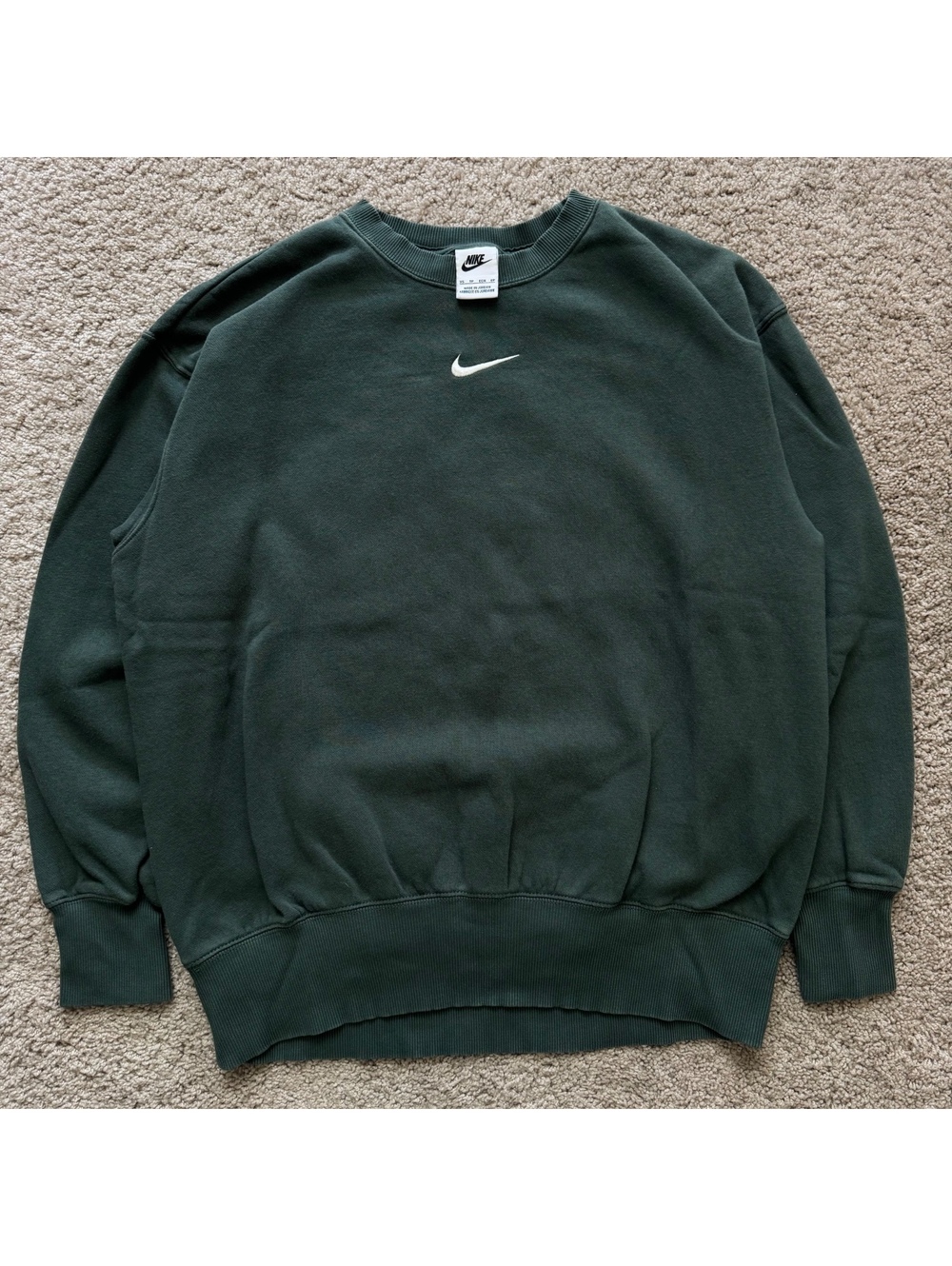 men’s/women’s oversized nike center swoosh dark green crewneck